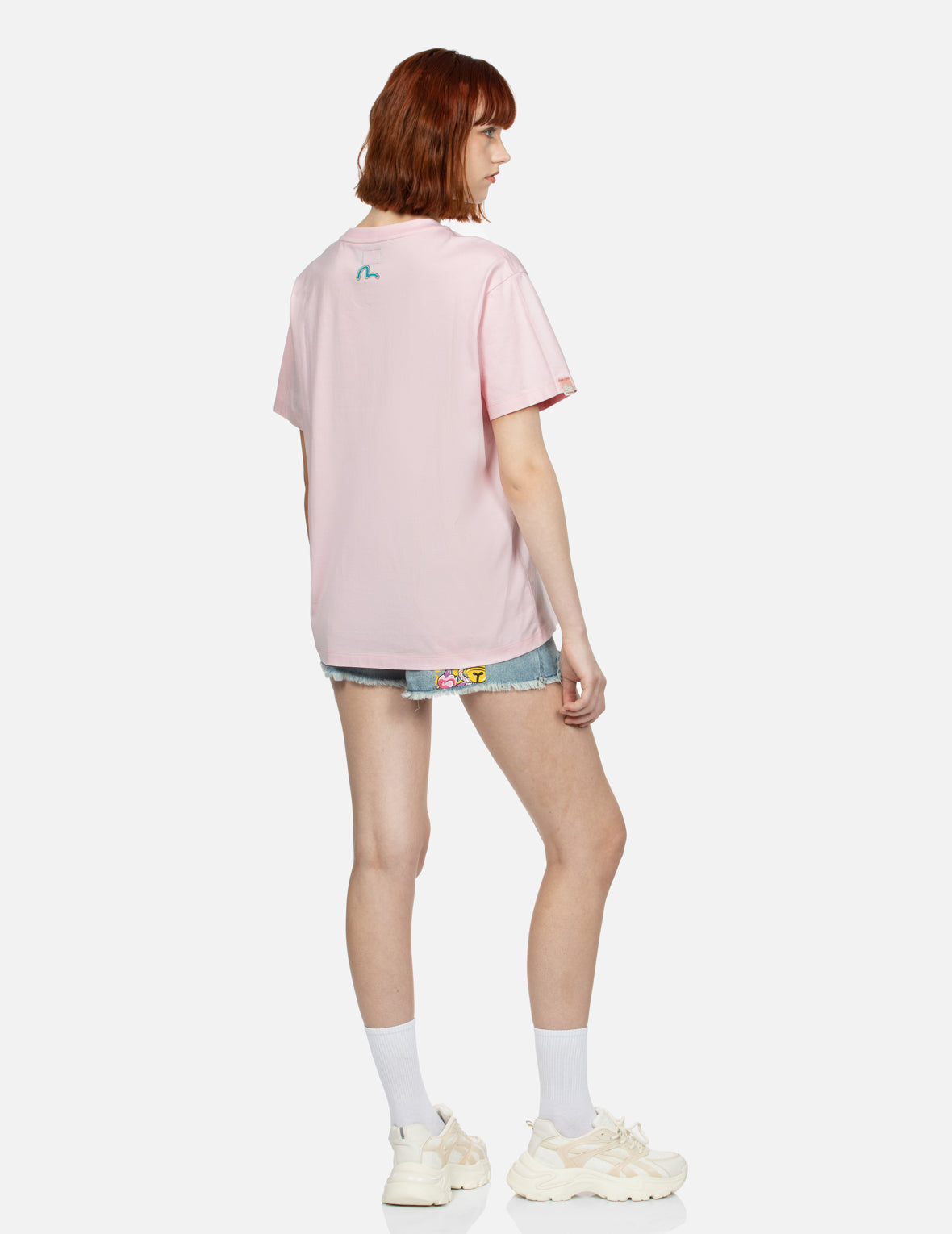 Logo Print and Fortune Cat Embroidery Badge Boyfriend T-shirt